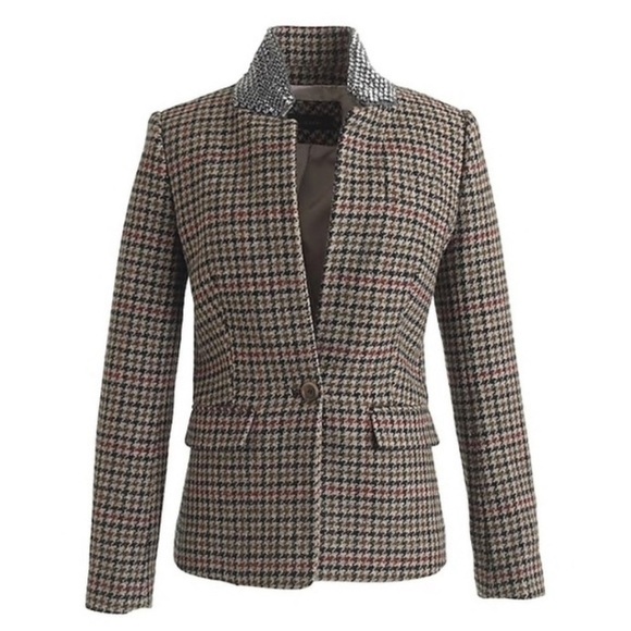 J.Crew Regent houndstooth embellished blazer jacket collar rhinestone 00P 00 - Picture 2 of 14